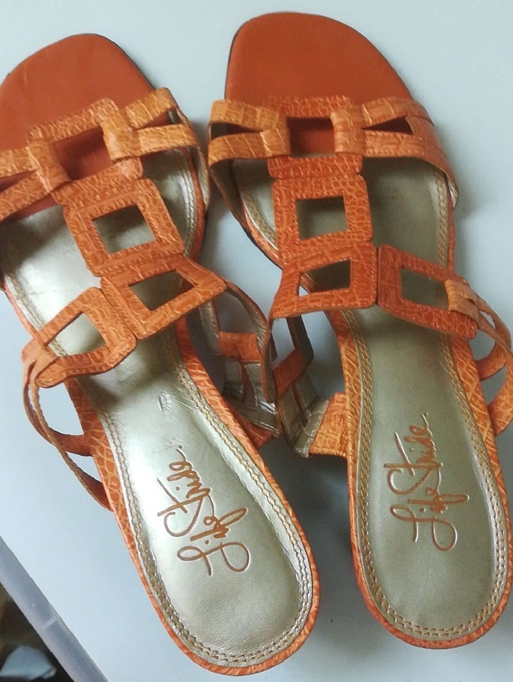 Life Stride Orange Geometric Cutout Slide Sandals